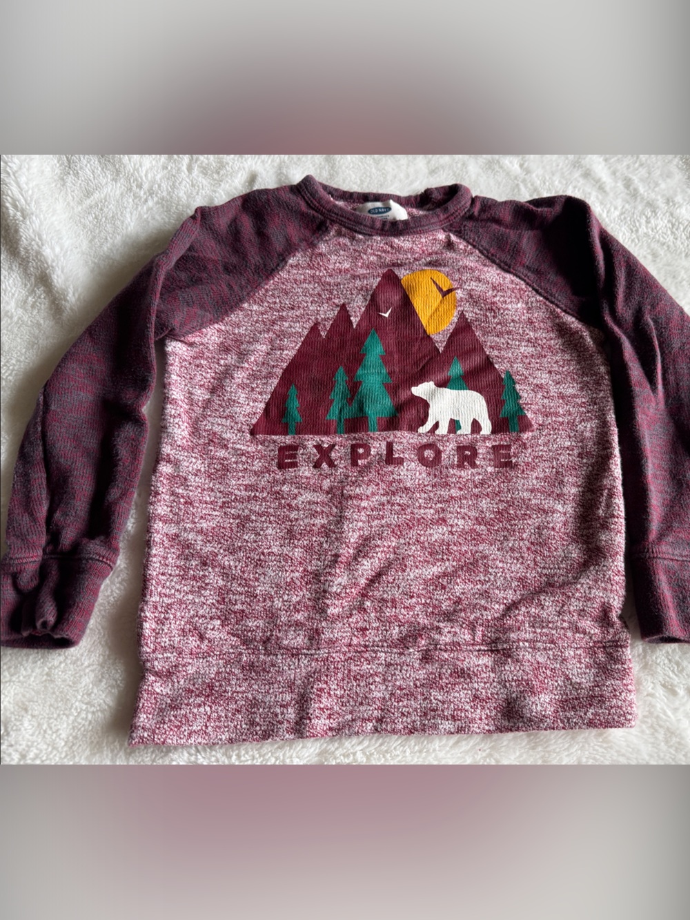 Old Navy Burgundy & Pink 'Explore' Graphic Pullover Sweatshirt